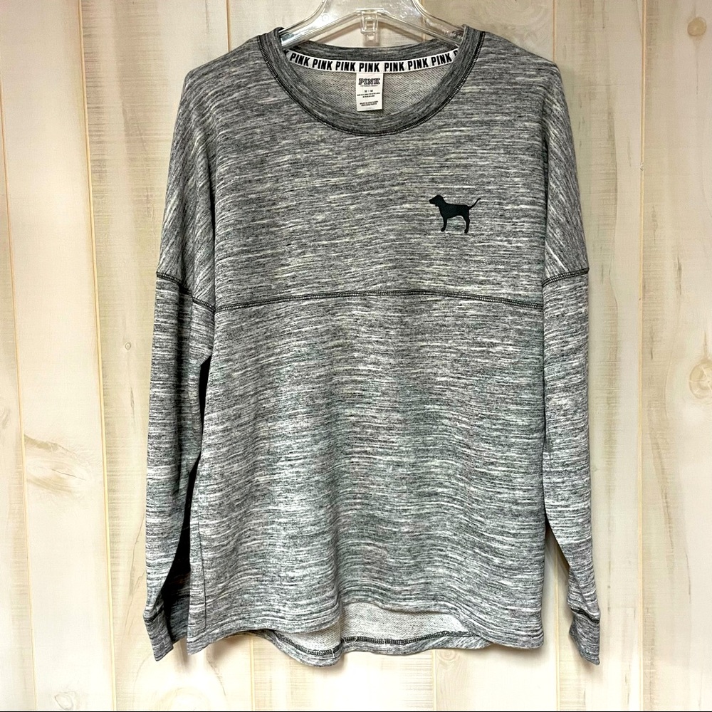 VS Pink NWT Heather Grey Drop Shoulder Hi-Lo Sweatshirt Long Sleeve Campus Sz M